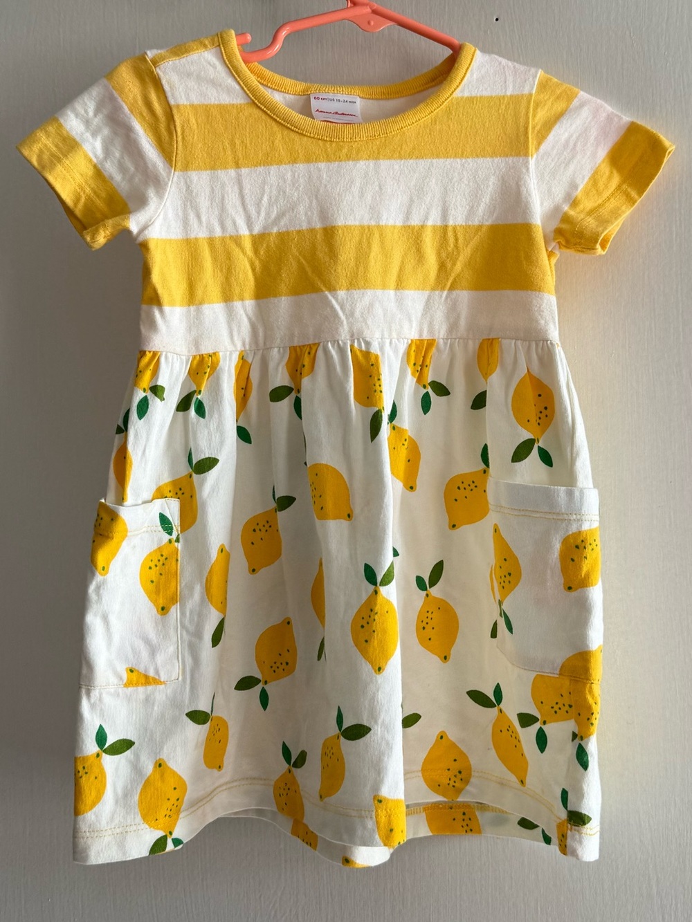 Hanna Andersson Yellow & White Lemon Stripe Dress Size 18-24 mos